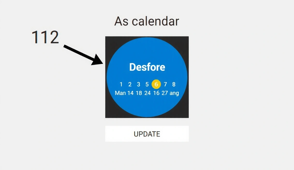 Calendar digital cu o dată evidențiată, simbolizând actualizări și schimbări. Interfață curată și modernă.