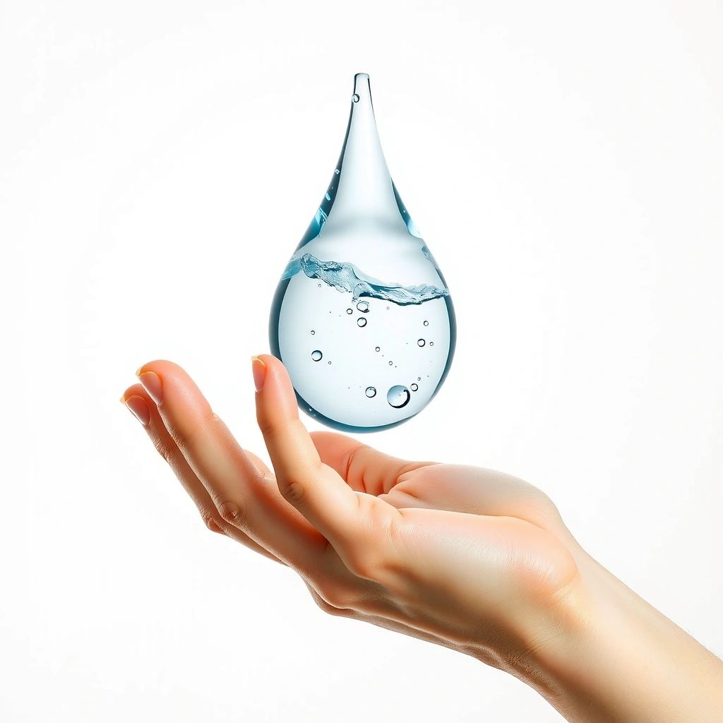 Mână cu picătură de apă simbolizând hidratare
